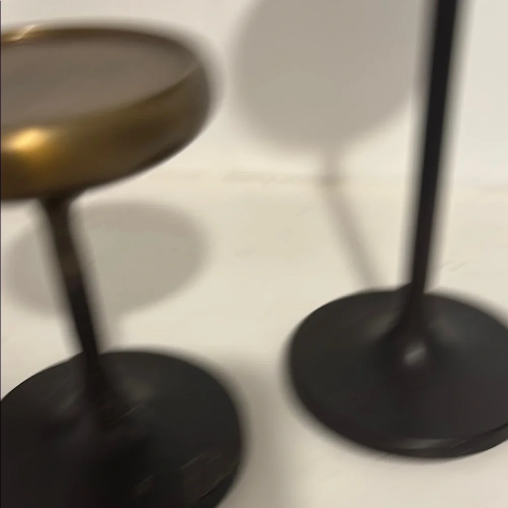 Crate & Barrel Emery Pilar holder Bronze and Black Candle Holders sm & m